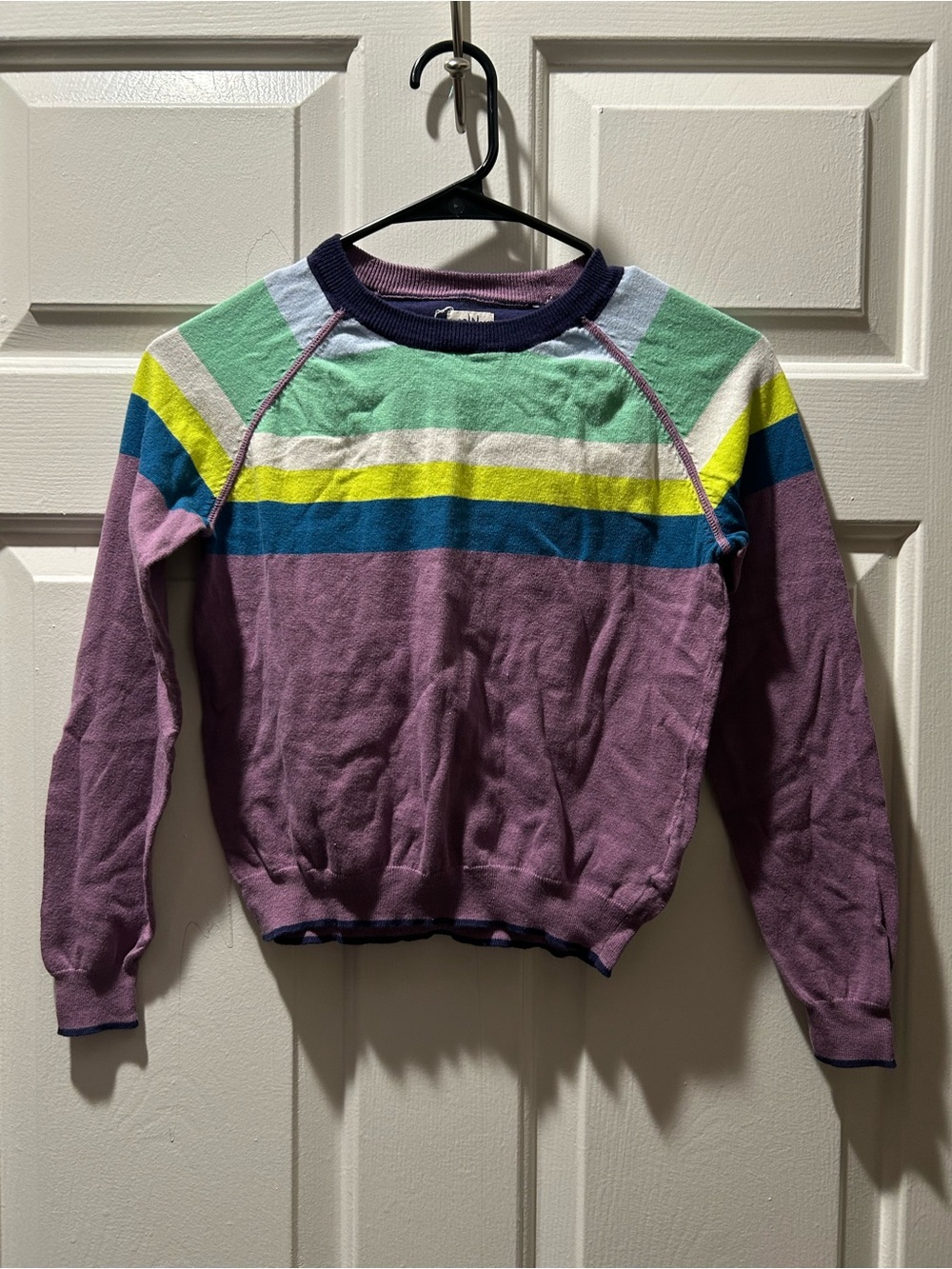 Boden Girl’s Striped Color block Crewneck Knit Sweater Size 9-10Y